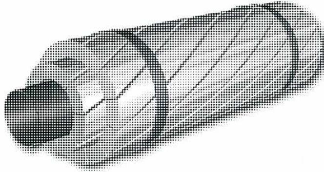 A 3D perspective view of an Aluminum Conductor Composite Core (ACCC) wire. The wire is shown with a central core and an outer helical winding of aluminum strands. The core appears to be made of a different material, likely the carbon fiber-polymer resin composite mentioned in the text. The wire is oriented diagonally across the frame, with its ends visible.
