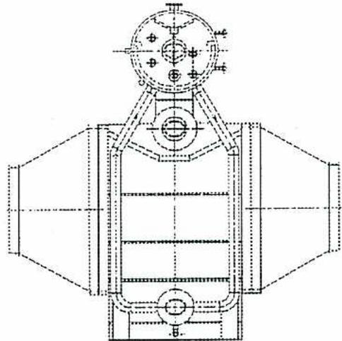 Side view diagram of a watertube boiler.
