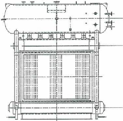 Cross-sectional diagram of a watertube boiler, labeled Section 'A-A'.