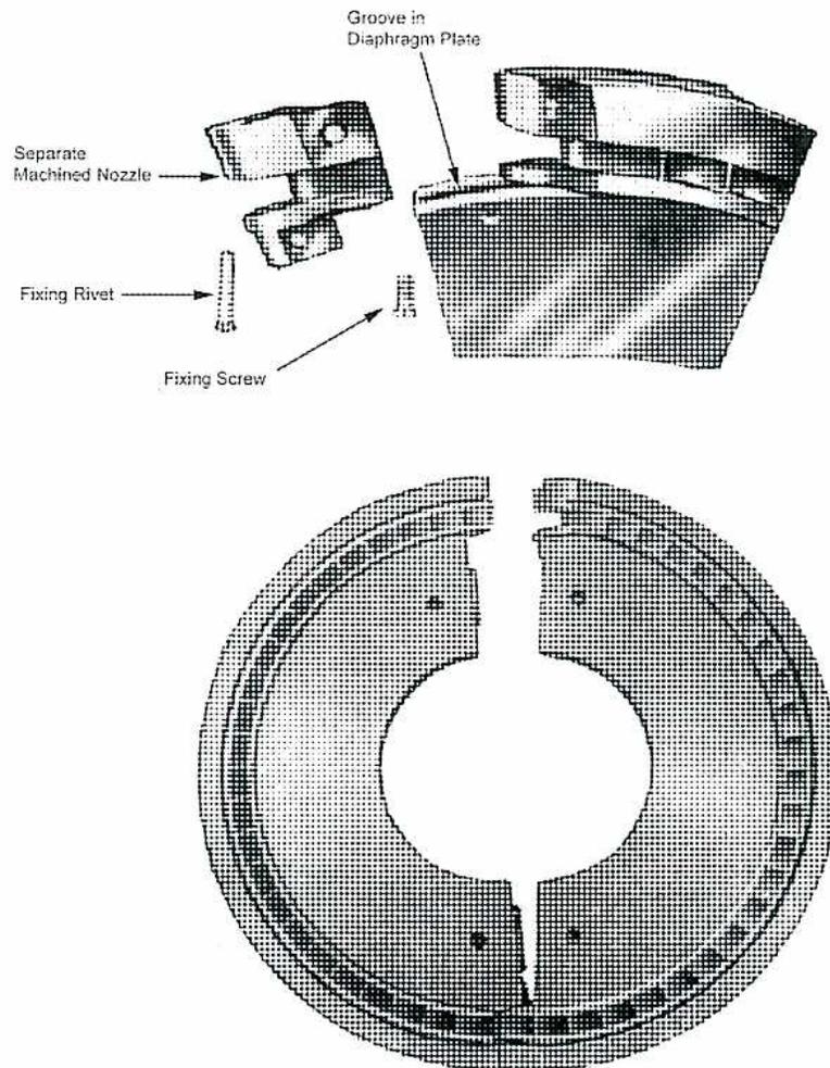 Diagram of a built-up diaphragm showing nozzle attachment details and a full circular view.