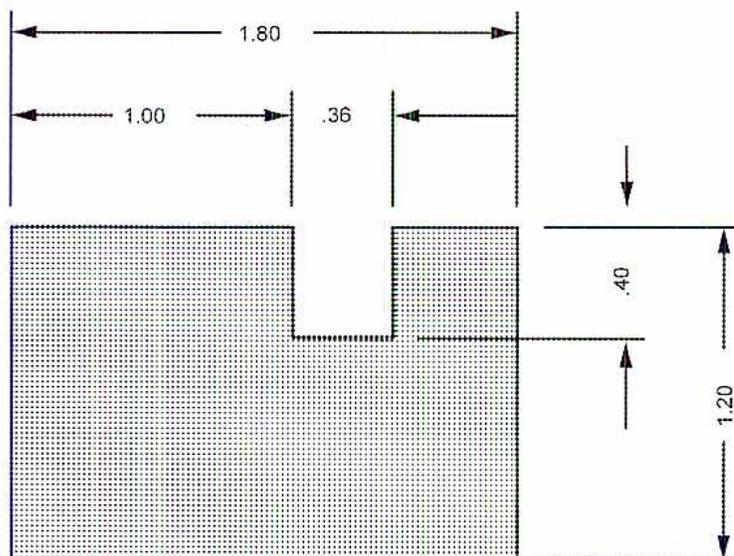 Figure 15: Aligned System of Dimensioning. A technical drawing of the same stepped block as in Figure 14. Horizontal dimensions (1.80, 1.00, .36) are oriented horizontally. Vertical dimensions (.40 and 1.20) are oriented vertically, rotated 90 degrees counter-clockwise from the horizontal.