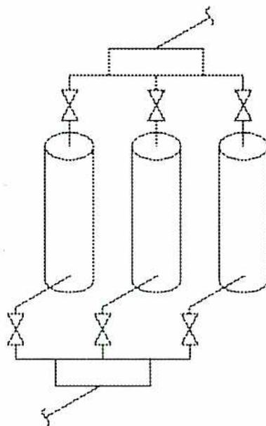 Figure 8: Oblique Piping Drawing showing a piping system with three vertical pipes, valves, and a horizontal header. Section lines X-X and Y-Y are indicated.