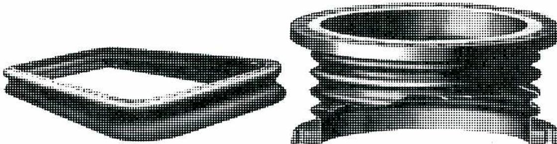Figure 13: C. H. Wheeler Corrugated Expansion Joint. The image shows two views of the joint: a perspective view on the left showing its rectangular shape and corrugated bellows, and a cross-sectional view on the right showing the internal structure and flanges.