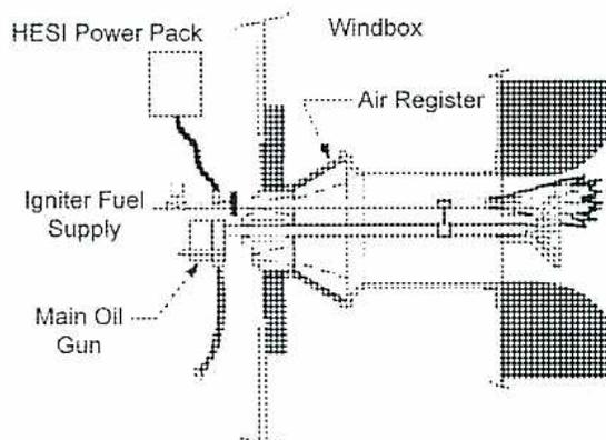 Diagram of an igniter assembly in an oil burner.