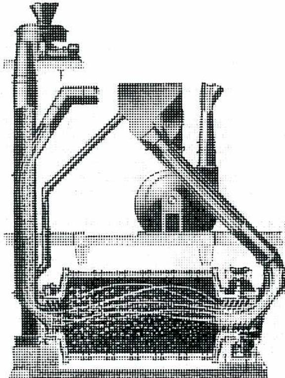 A black and white technical illustration of a Single Ended Tube Mill. The diagram shows a large, horizontal cylindrical shell mounted on a sturdy metal frame. At the left end, there is a vertical structure with a hopper for coal input. A large, curved pipe or duct extends from the top of the shell towards the right. The shell itself is supported by a series of rollers or bearings within the frame. The overall design suggests a heavy-duty industrial machine used for coal pulverization.