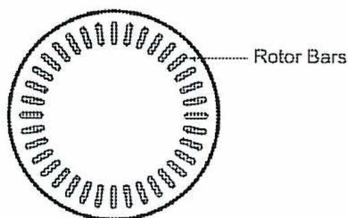 Figure 10: Standard Torque Deep Rotor Bars. A circular diagram showing a rotor with numerous deep, narrow bars arranged around its circumference. A label 'Rotor Bars' points to one of the bars.