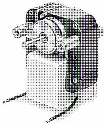 A photograph of a small shaded-pole motor, showing its internal structure including the stator and rotor.