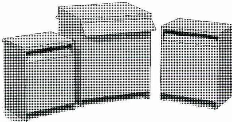 Figure 14: Two dry-type transformer enclosures. The enclosure on the left is a larger, rectangular box with a hinged lid. The enclosure on the right is a smaller, rectangular box. Both enclosures have horizontal ventilation openings near the top and bottom edges.